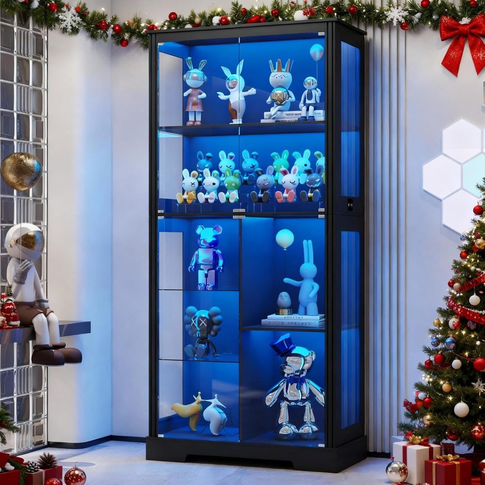 Collectible & Vintage Dolls For Halloween - 71 Illuminated Glass Curio Cabinet with