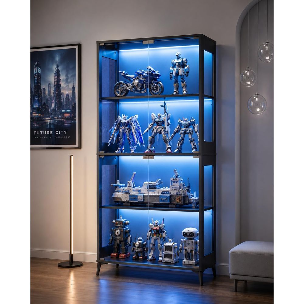 Collectible & Vintage Dolls For Halloween - 4-Tier Glass Display Cabinet with Adjustable