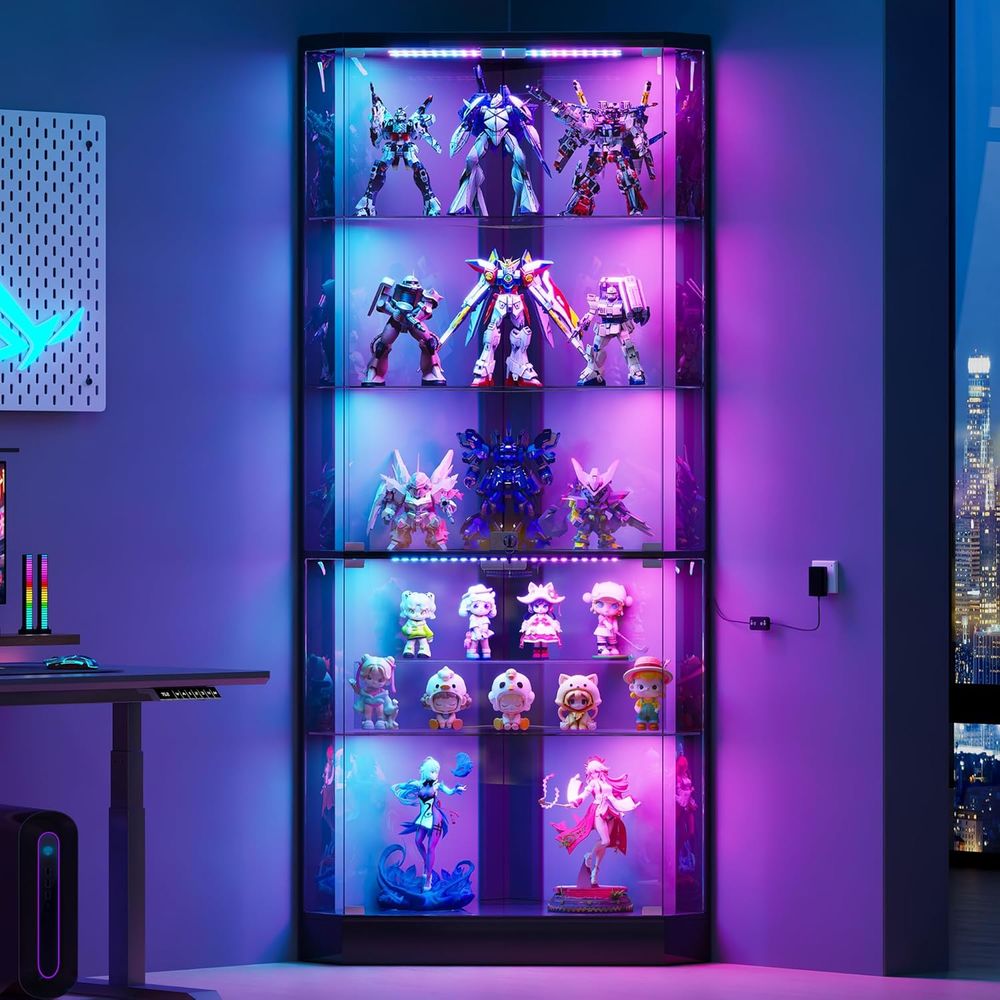 Collectible & Vintage Dolls For Christmas - 5-Tier LED RGB Lighted Glass Shelf