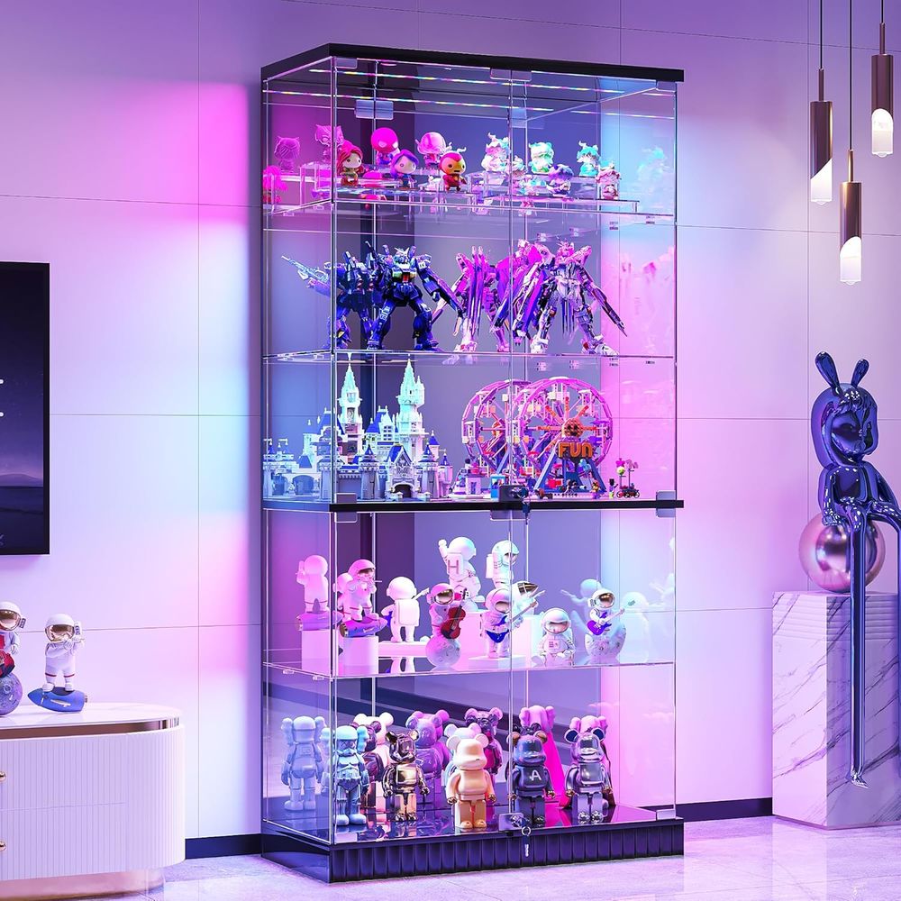 Collectible & Vintage Dolls For Halloween - LED-Illuminated 5-Tier Lockable Glass Display Cabinet