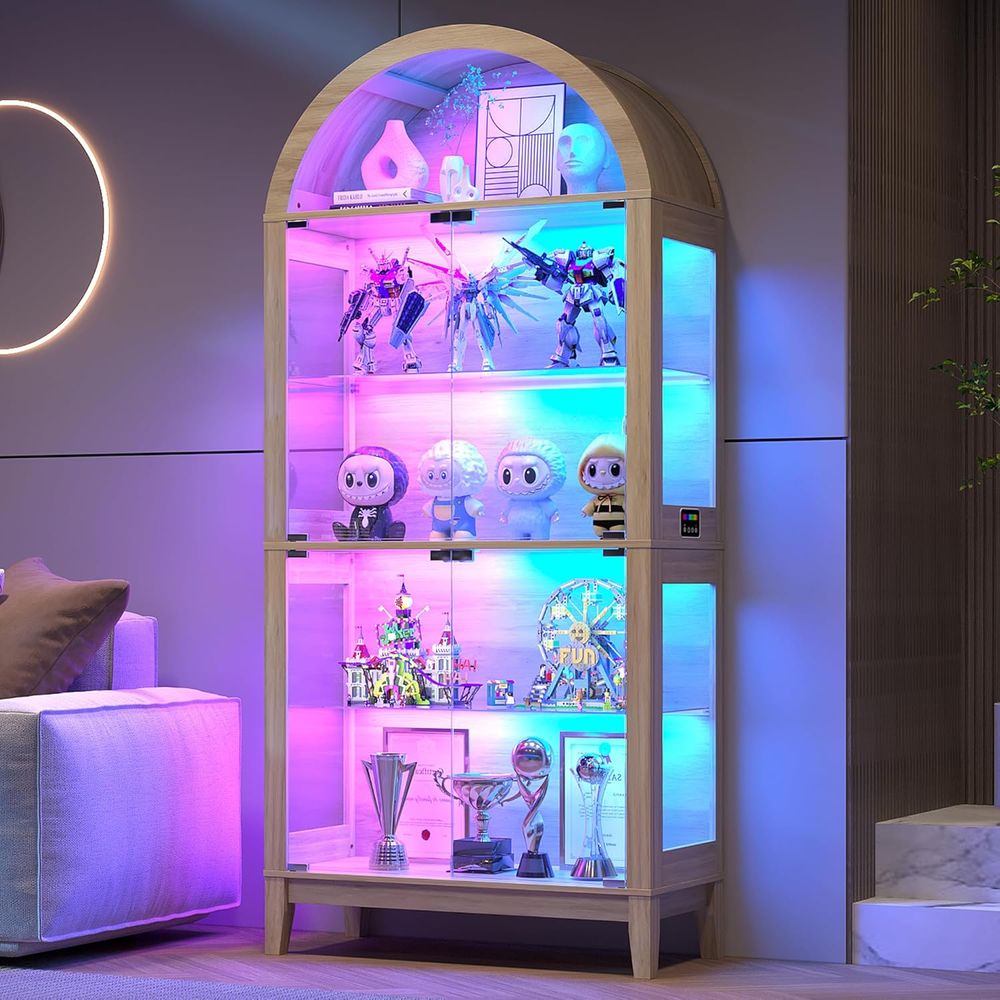 Collectible & Vintage Dolls For Halloween - Illuminated Arched Display Cabinet with 5