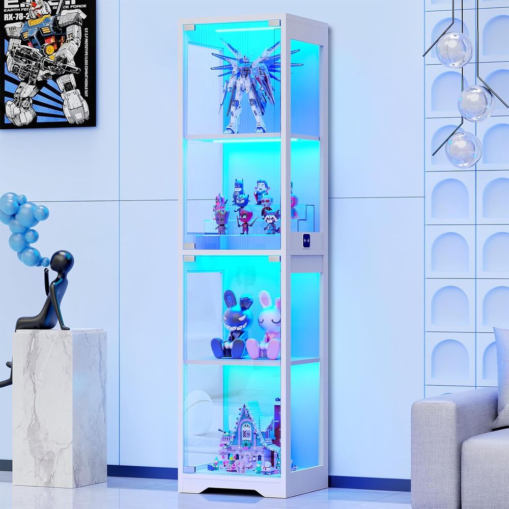 4-Tier White Glass Display Cab - Collectible & Vintage Dolls For Halloween reseña y precio