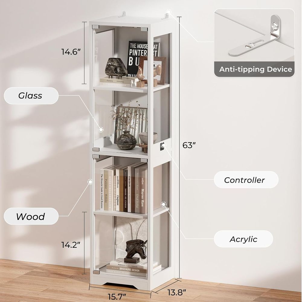 4-Tier White Glass Display Cab - Collectible & Vintage Dolls For Halloween reseña y precio