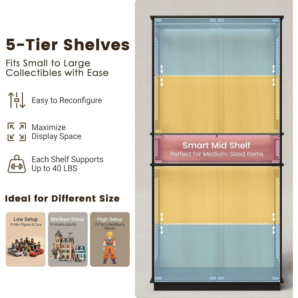 5-Shelf LED Lighted Glass Disp - Collectible & Vintage Dolls For Halloween reseña y precio
