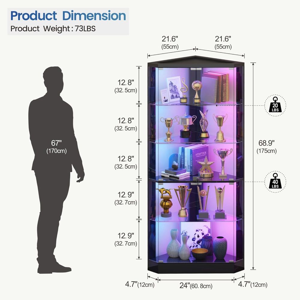 69 Black 5-Tier Glass Display  - Collectible & Vintage Dolls For Halloween reseña y precio