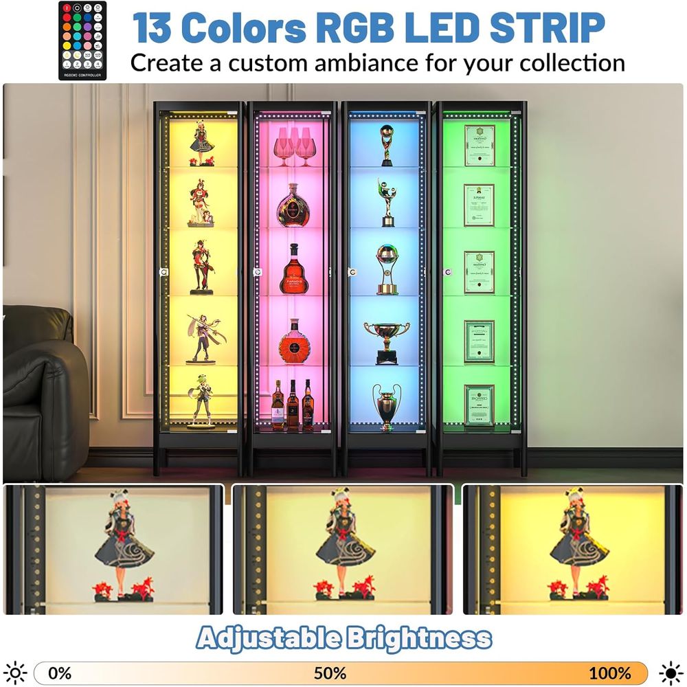 5-Tier Glass Display Cabinet w - Collectible & Vintage Dolls For Halloween reseña y precio
