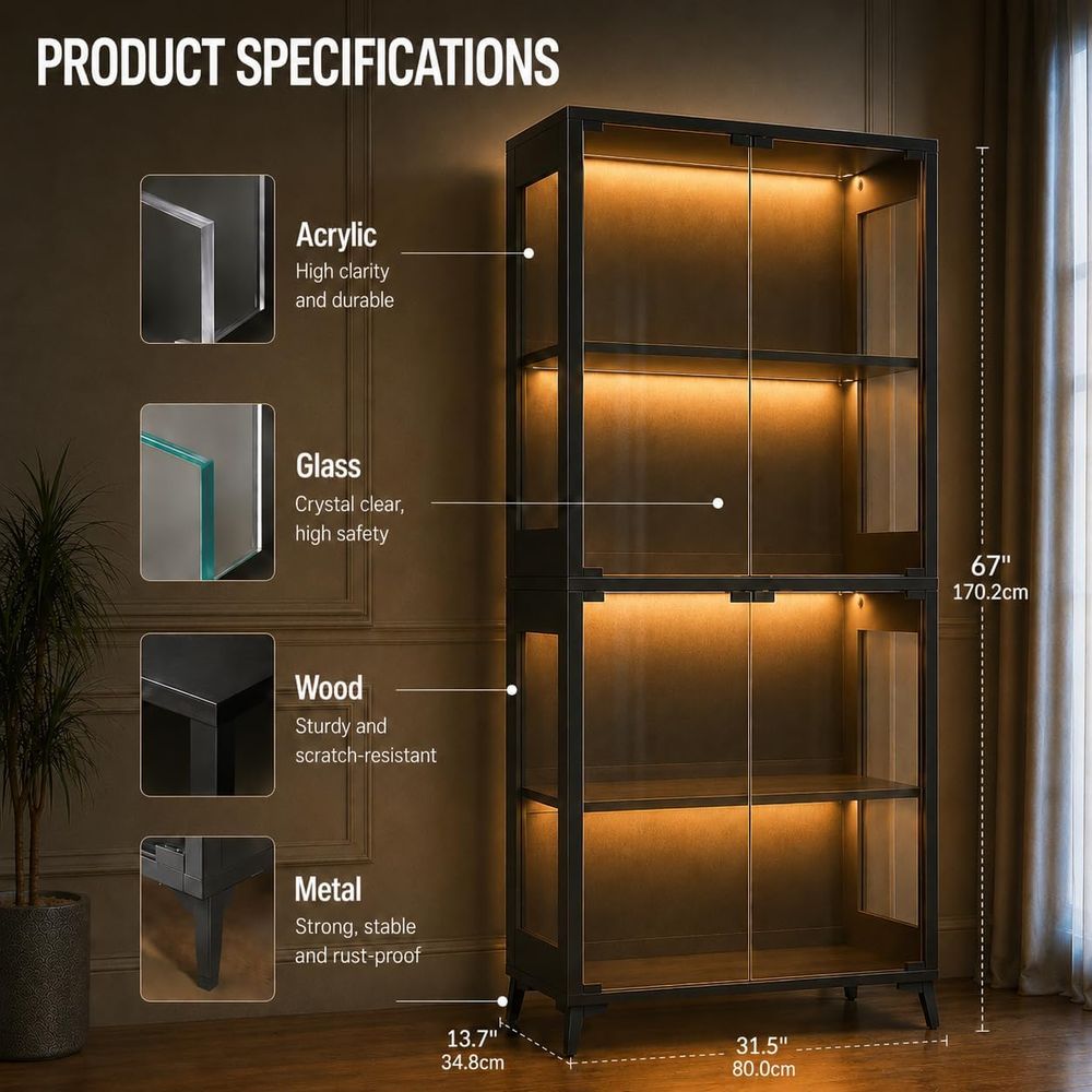 4-Tier Glass Display Cabinet w - Collectible & Vintage Dolls For Halloween reseña y precio