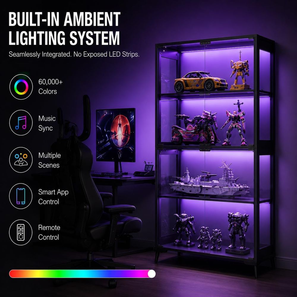 4-Tier Glass Display Cabinet w - Collectible & Vintage Dolls For Halloween reseña y precio