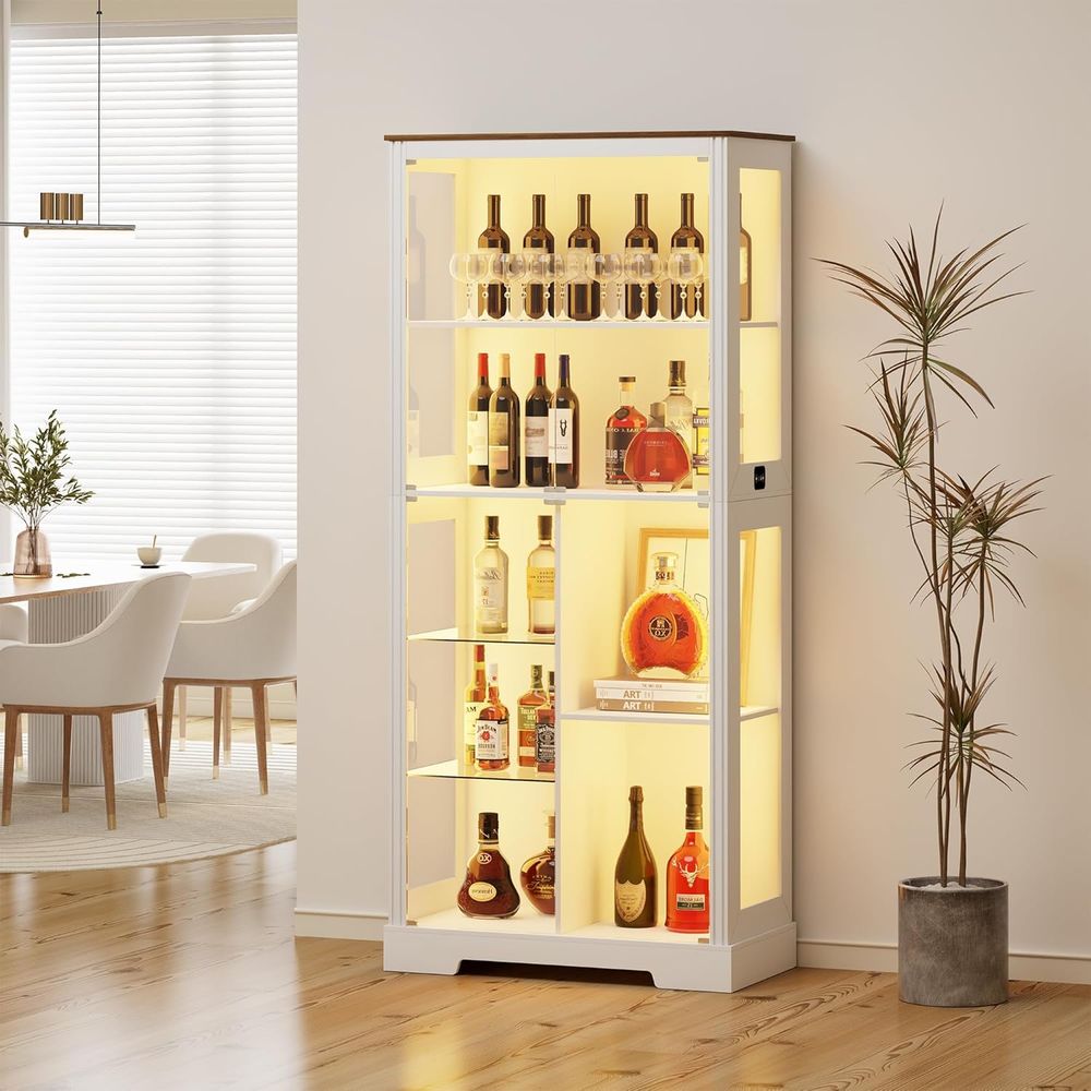7-Tier Glass Display Cabinet w - Collectible & Vintage Dolls For Halloween reseña y precio