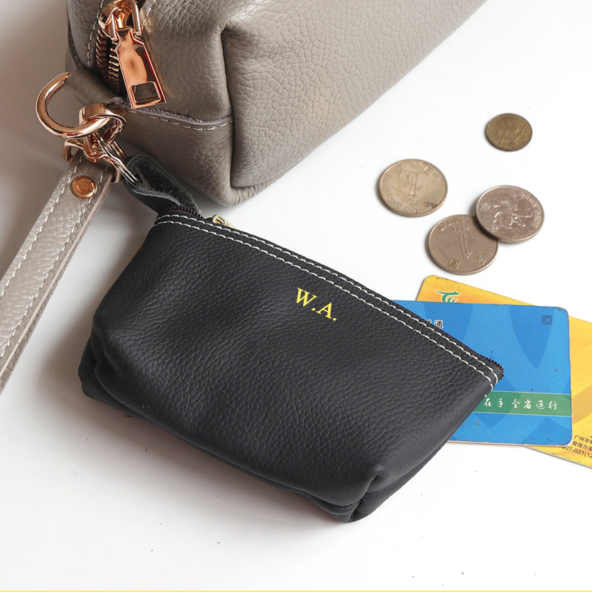 Cowhide Zip Coin Pouch Custom  - Vintage Collectible Cards reseña y precio